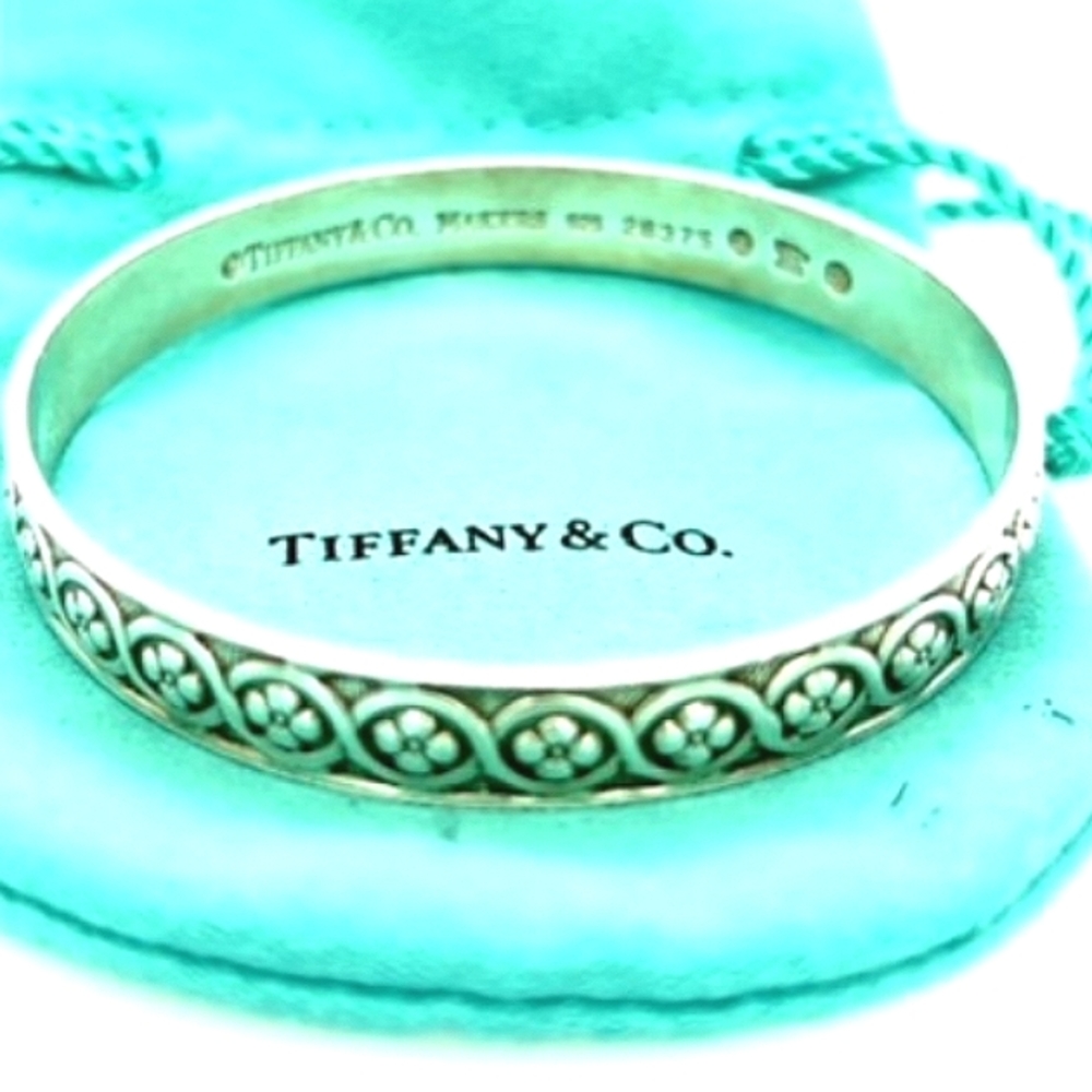 Tiffany & Co. Sterling Silver Markers Floral Bangl - Picture 4 of 5